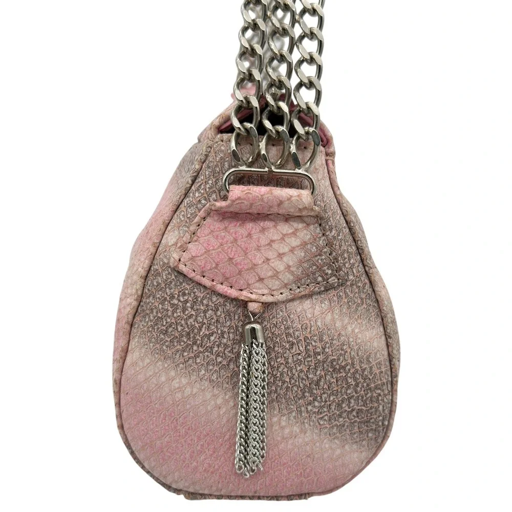Perlina Metallic Pink Snakeskin Leather Chain Shoulder Bag Y2K Italy Small Purse